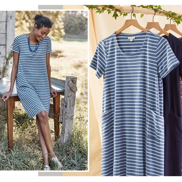 J. Jill NWT Short Sleeve A-Line Scoop Neck Casual Cotton/Modal Stripe Dress M/P - Picture 3 of 14